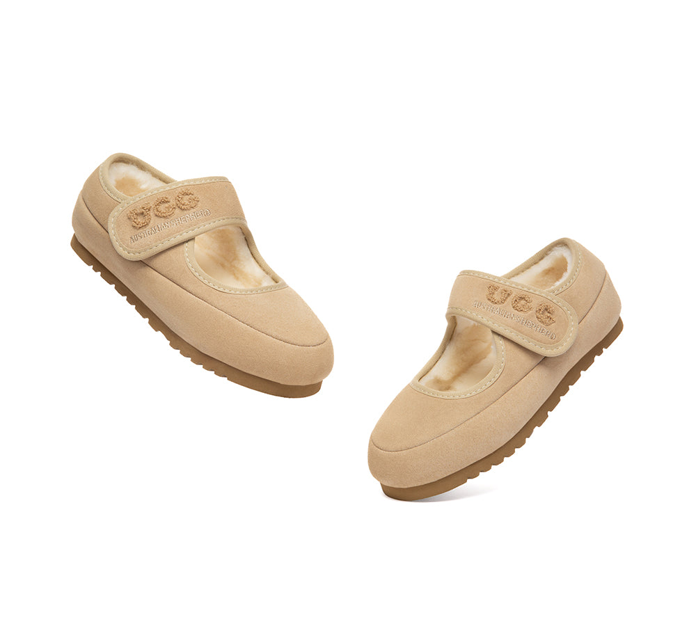 UGG Slippers Kids Sheepskin Wool Adjustable Strap Mary Jane Velvi