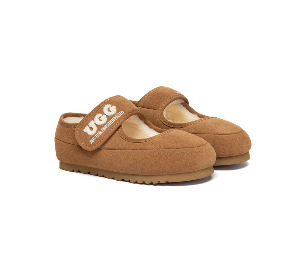 UGG Slippers Kids Sheepskin Wool Adjustable Strap Mary Jane Velvi
