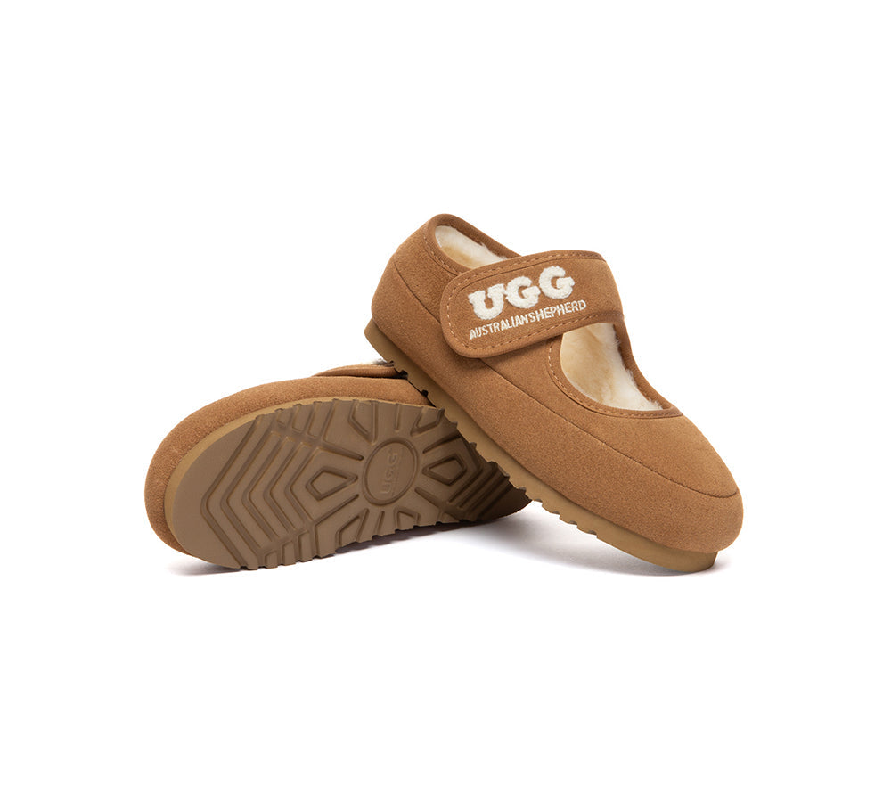 UGG Slippers Kids Sheepskin Wool Adjustable Strap Mary Jane Velvi