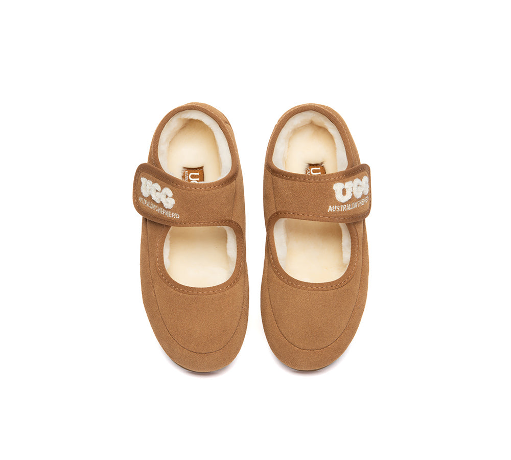 UGG Slippers Kids Sheepskin Wool Adjustable Strap Mary Jane Velvi
