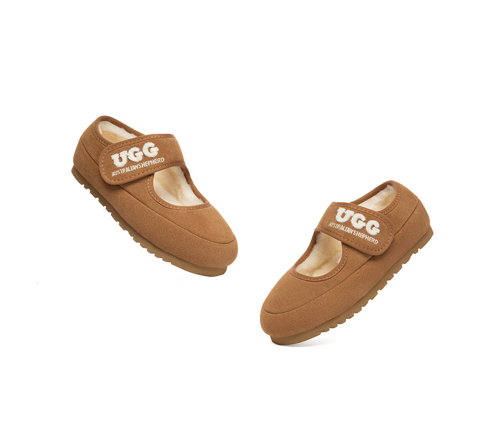 UGG Slippers Kids Sheepskin Wool Adjustable Strap Mary Jane Velvi