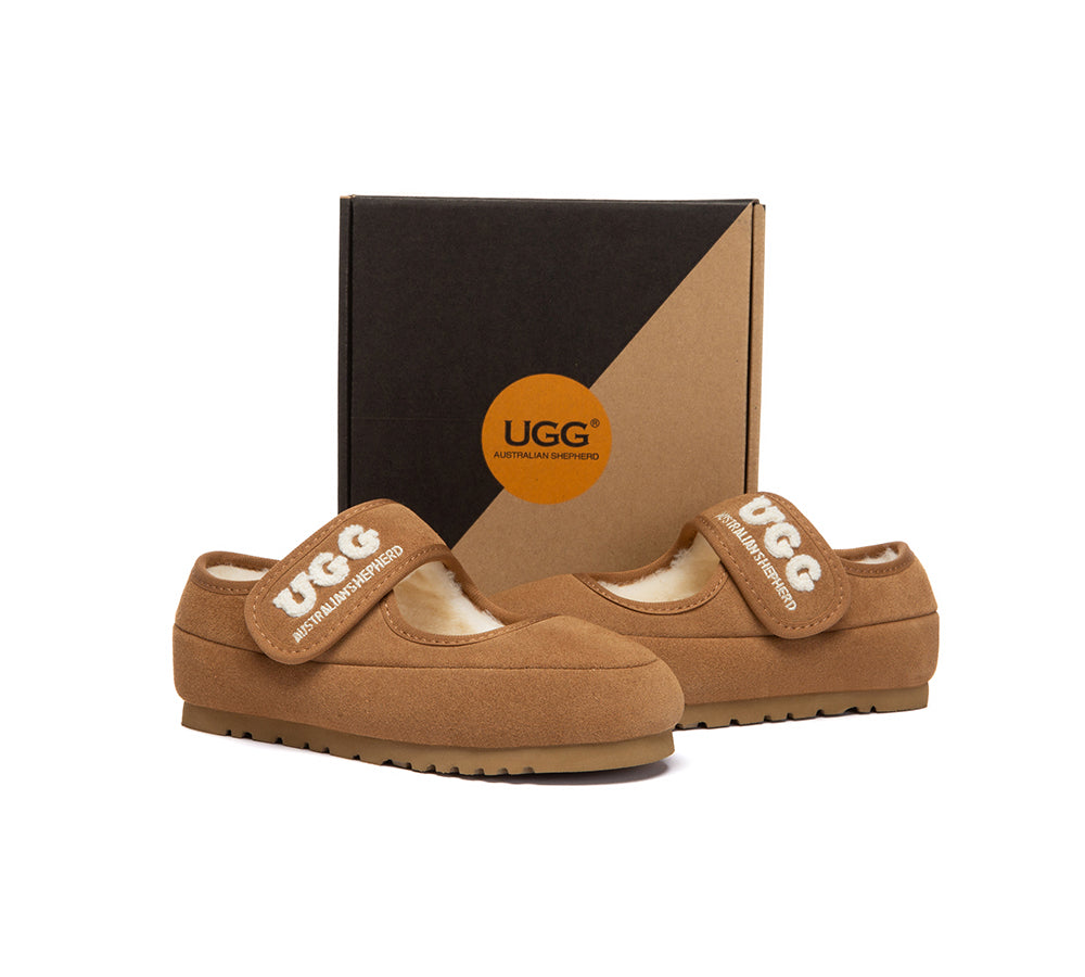 UGG Slippers Kids Sheepskin Wool Adjustable Strap Mary Jane Velvi