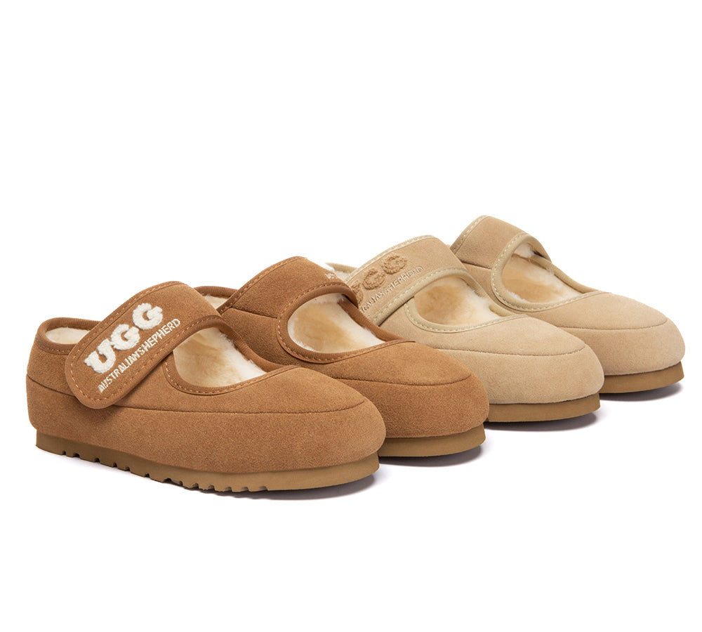 UGG Slippers Kids Sheepskin Wool Adjustable Strap Mary Jane Velvi