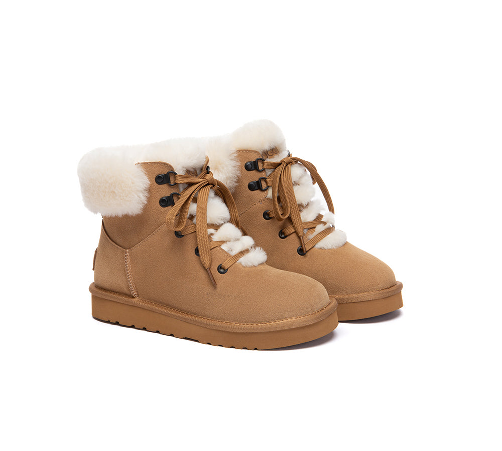 UGG Boots Sheepskin Wool Collar Lace Up Trego