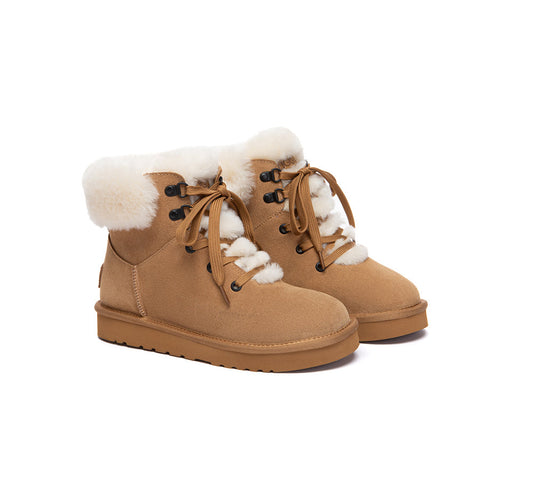UGG Boots Sheepskin Wool Collar Lace Up Trego