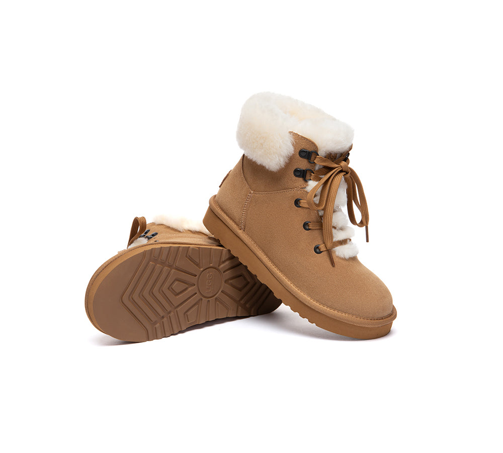 UGG Boots Sheepskin Wool Collar Lace Up Trego