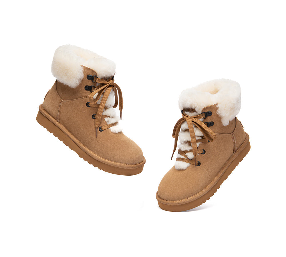 UGG Boots Sheepskin Wool Collar Lace Up Trego