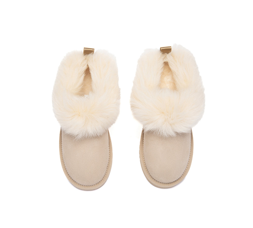 UGG Slippers Sheepskin Wool Collar Ankle Mianee