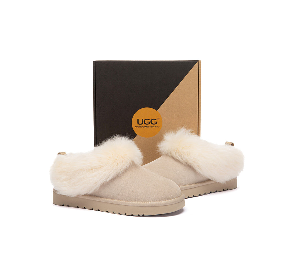 UGG Slippers Sheepskin Wool Collar Ankle Mianee