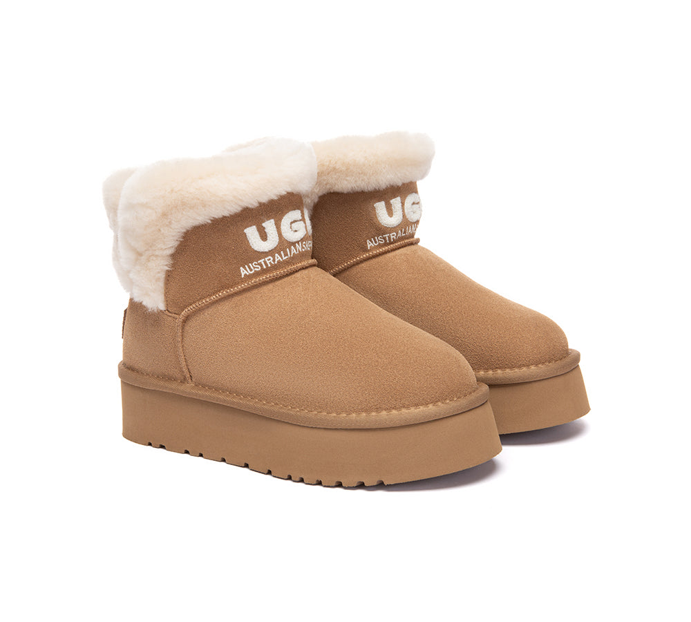UGG Boots Sheepskin Wool Shearling Ankle Platform Oatha