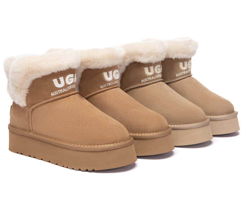 UGG Boots Sheepskin Wool Shearling Ankle Platform Oatha
