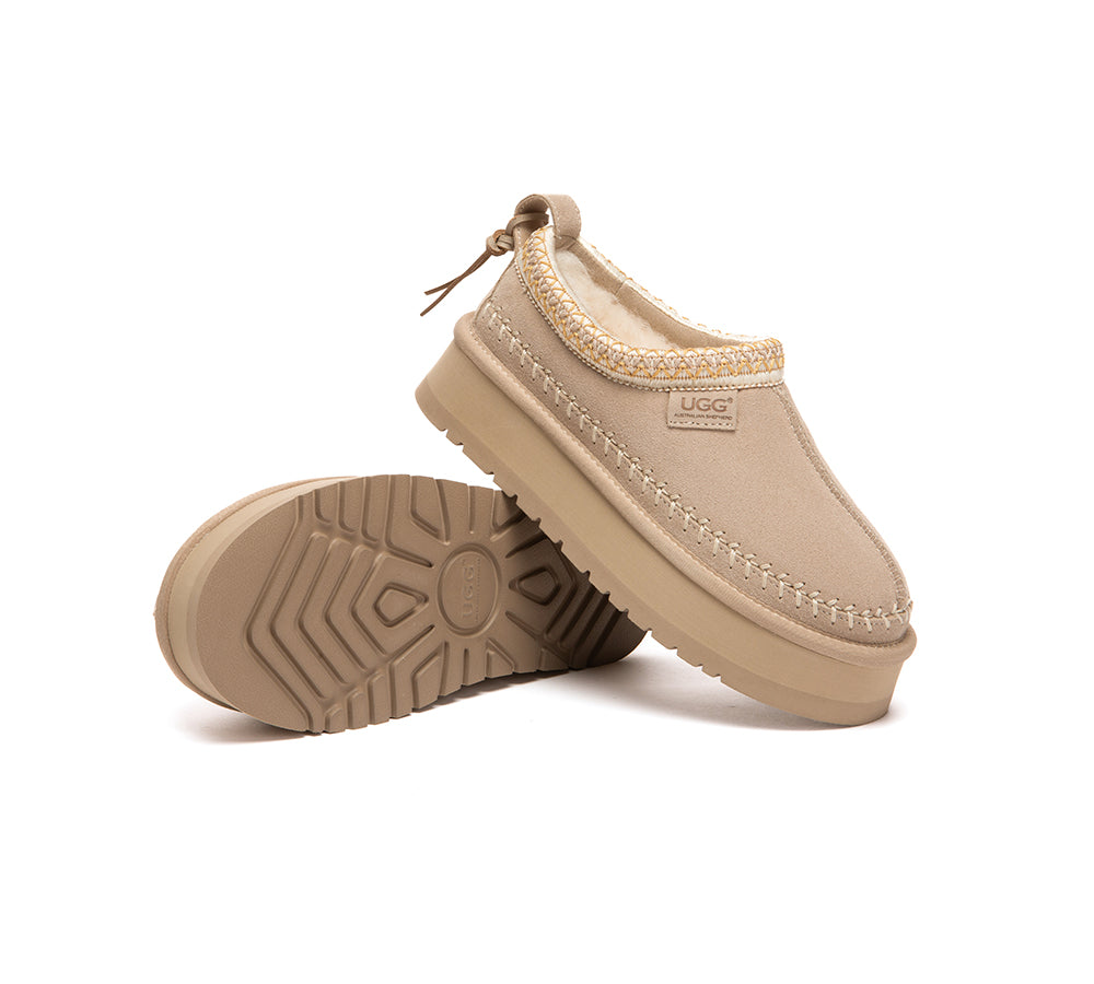 UGG Slippers Suede Wool Lined Platform Clogs Canlia