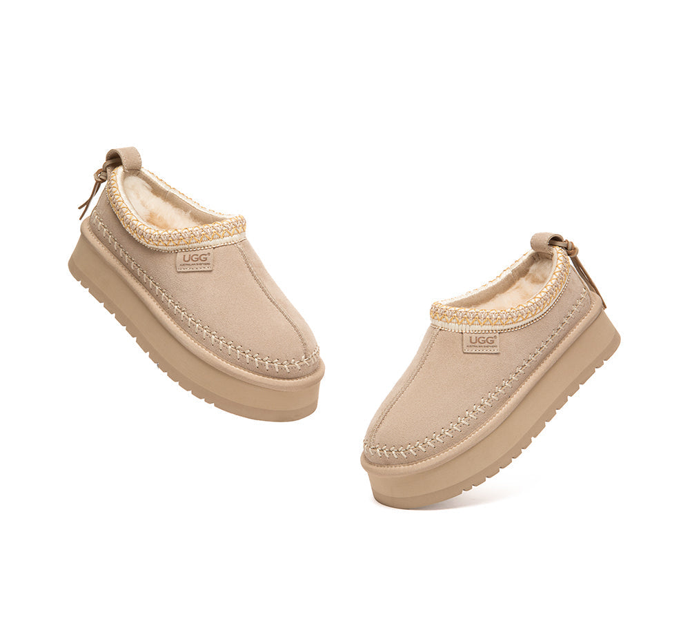 UGG Slippers Suede Wool Lined Platform Clogs Canlia