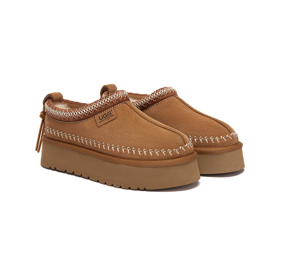 UGG Slippers Suede Wool Lined Platform Clogs Canlia