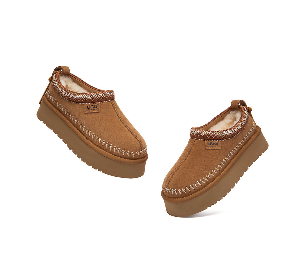 UGG Slippers Suede Wool Lined Platform Clogs Canlia