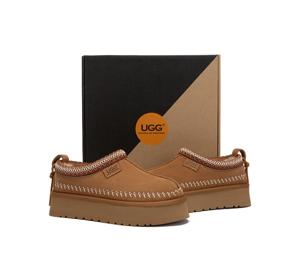 UGG Slippers Suede Wool Lined Platform Clogs Canlia