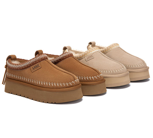 UGG Slippers Suede Wool Lined Platform Clogs Canlia
