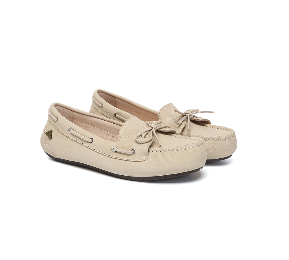 Women Leather Bow Casual Loafers Summer Moccasins Monty