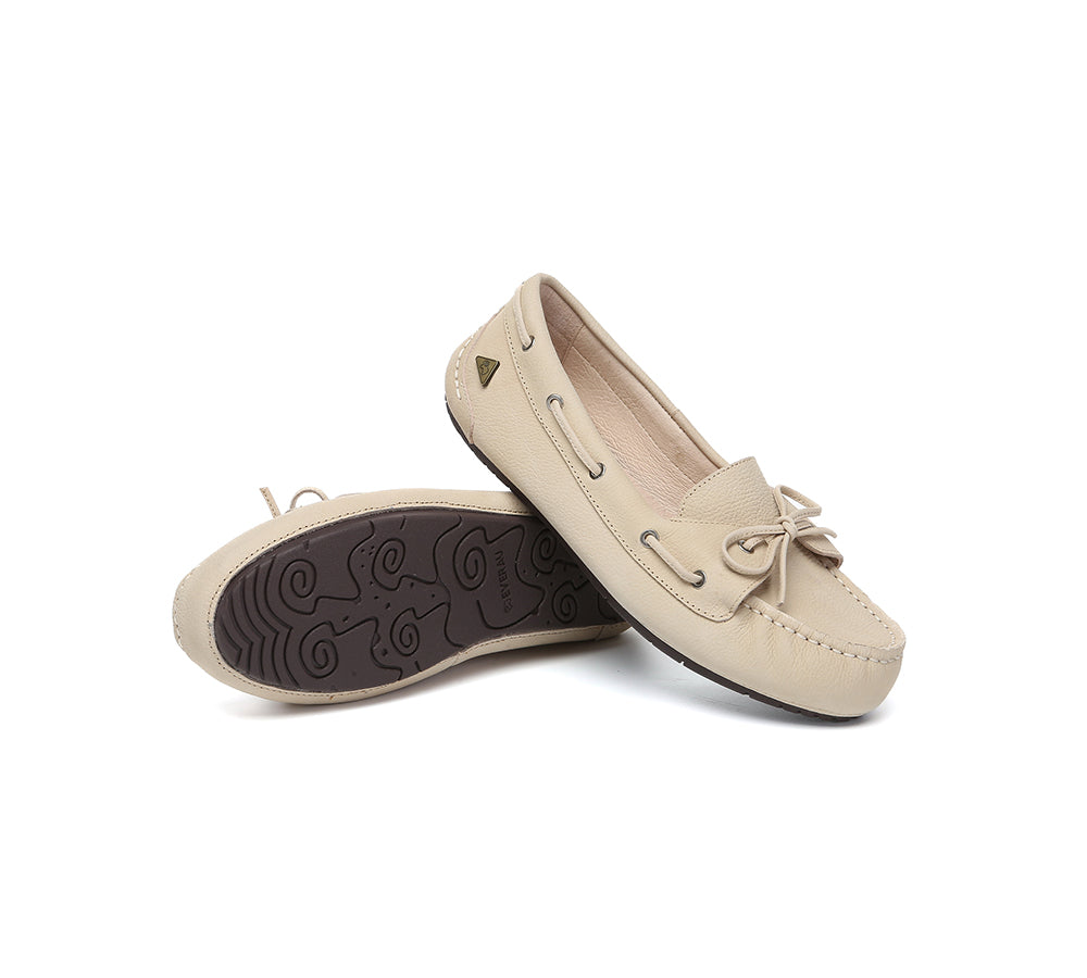 Women Leather Bow Casual Loafers Summer Moccasins Monty