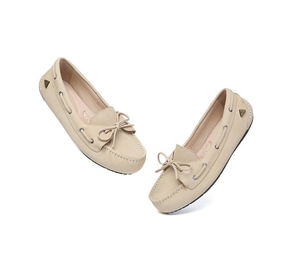 Women Leather Bow Casual Loafers Summer Moccasins Monty