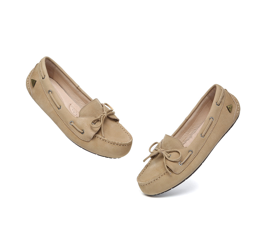 Women Leather Bow Casual Loafers Summer Moccasins Monty
