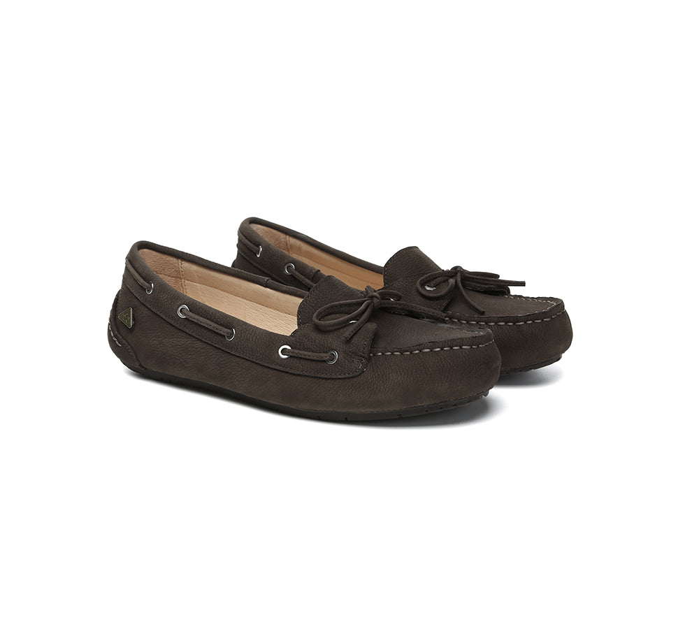 Women Leather Bow Casual Loafers Summer Moccasins Monty