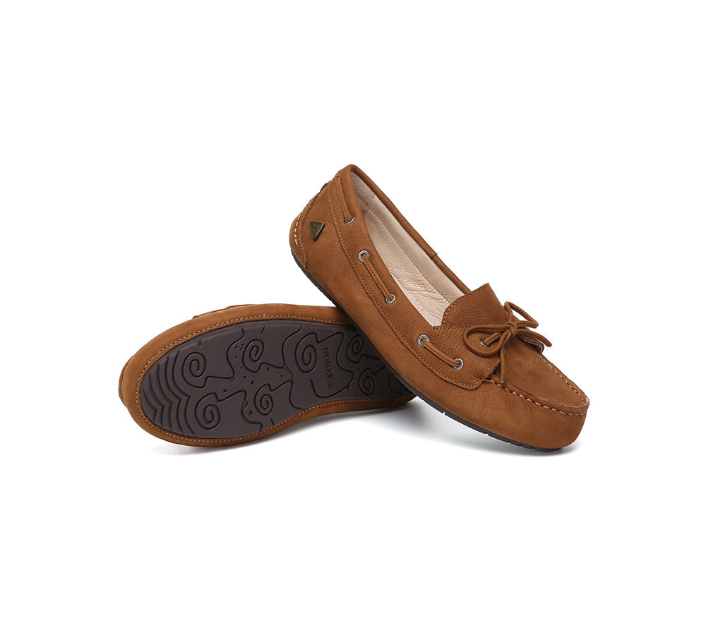 Women Leather Bow Casual Loafers Summer Moccasins Monty
