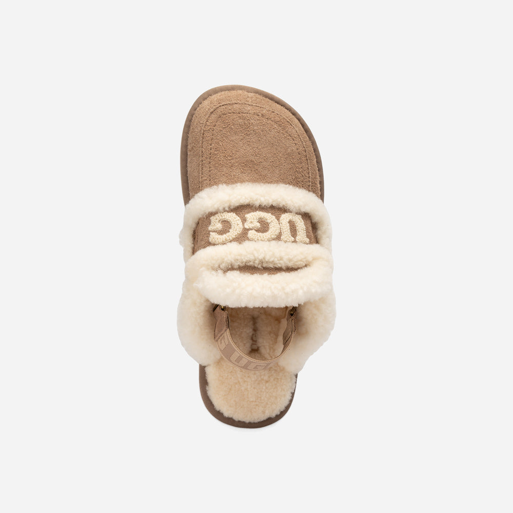 UGG VIOLET HERITAGE SHEARLING SLIPPER ELASTIC LOGO STRAP (DETACHABLE)