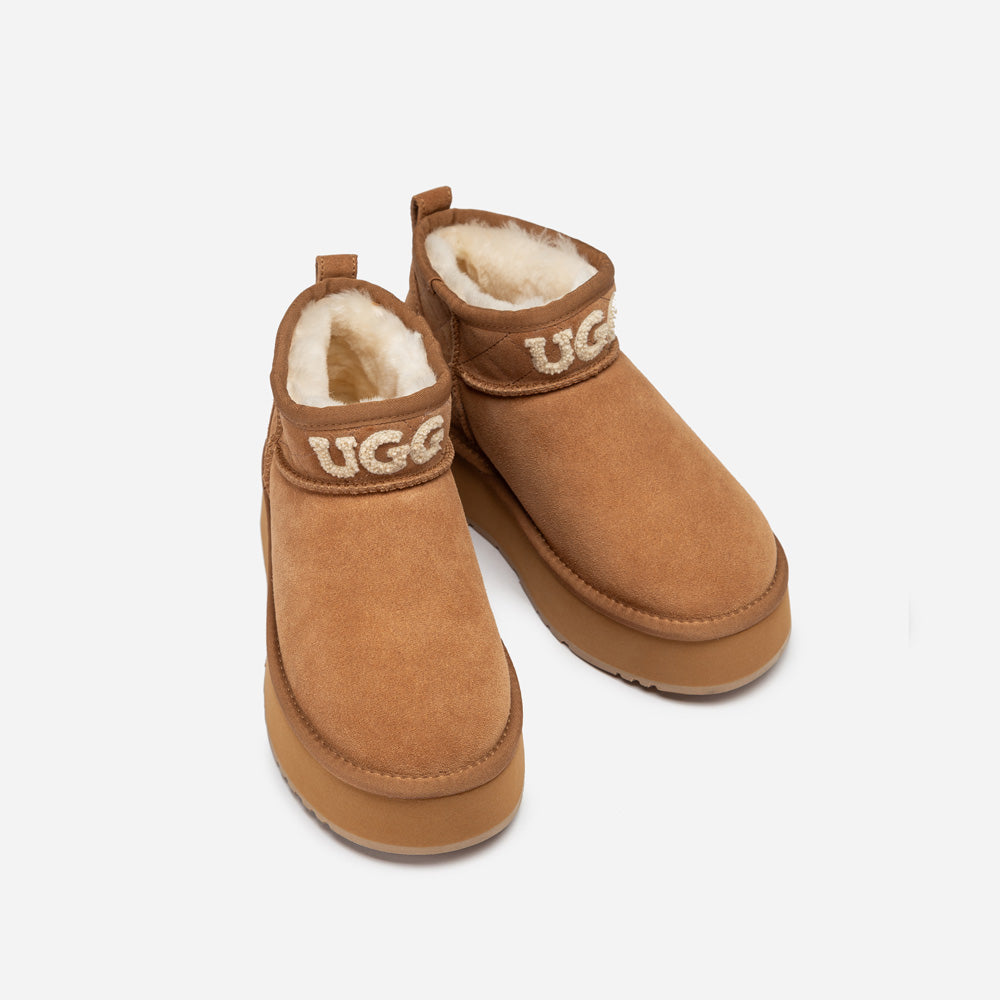 Ugg Classic Platform Knit Logo Matelassé Ultra Mini Boot