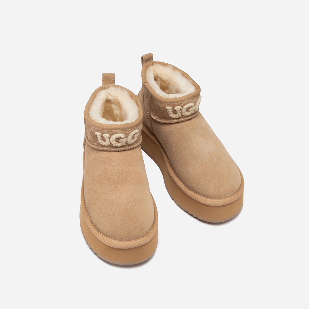 Ugg Classic Platform Knit Logo Matelassé Ultra Mini Boot