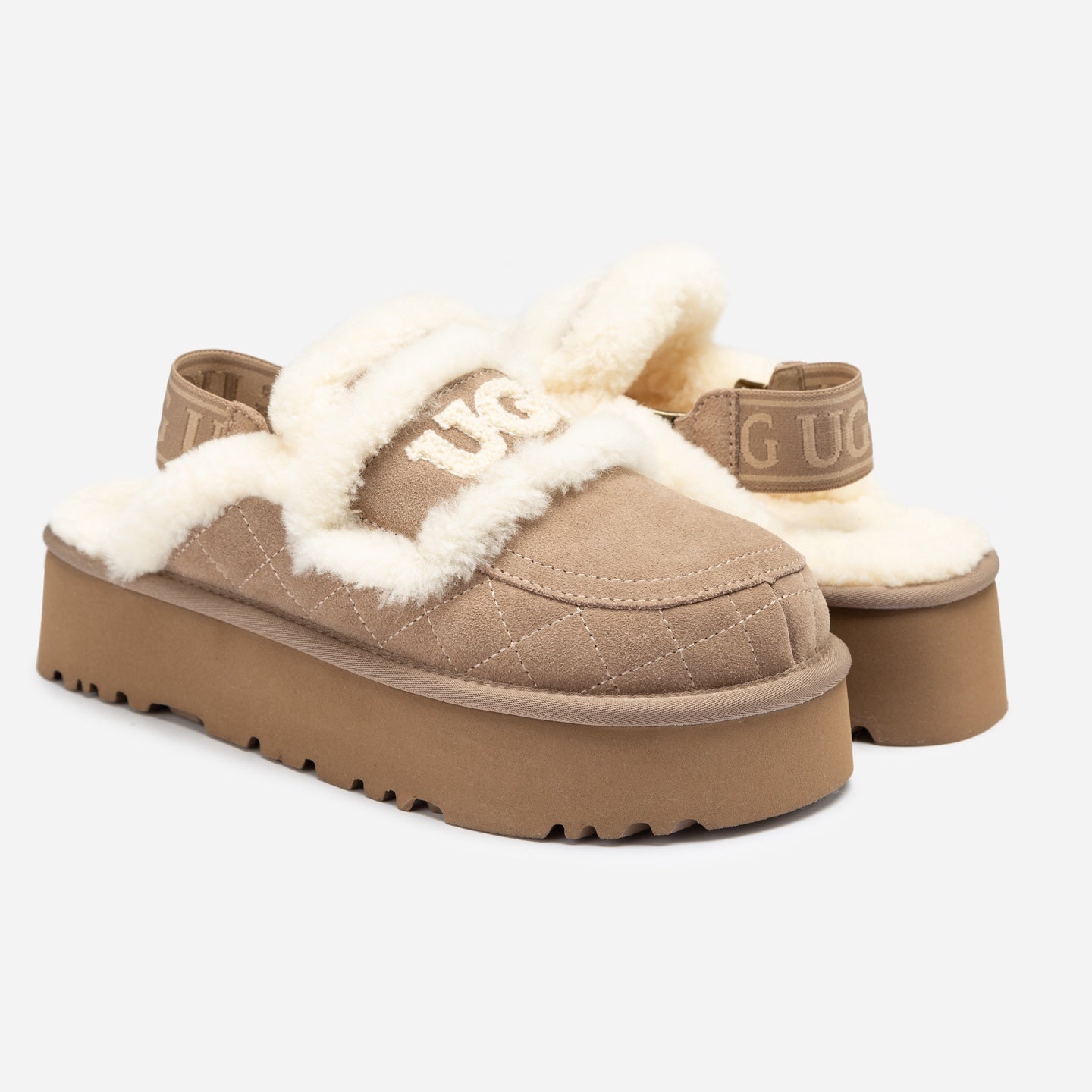 Ugg VIOLET PLATFORM MATELASSÉ SHEARLING SLIPPER (DETACHABLE STRAP)
