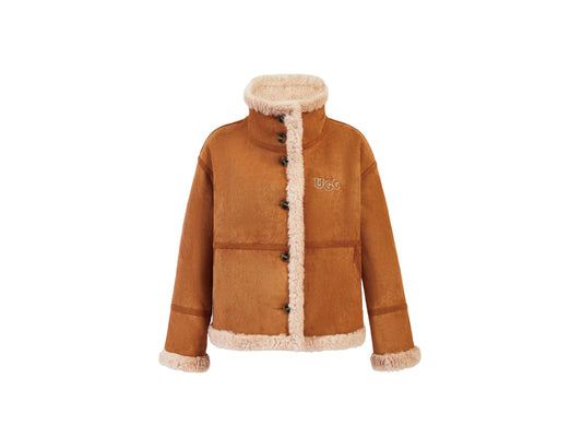 OZLANA Logo Fur-Trimmed Reversible Shearling Jacket