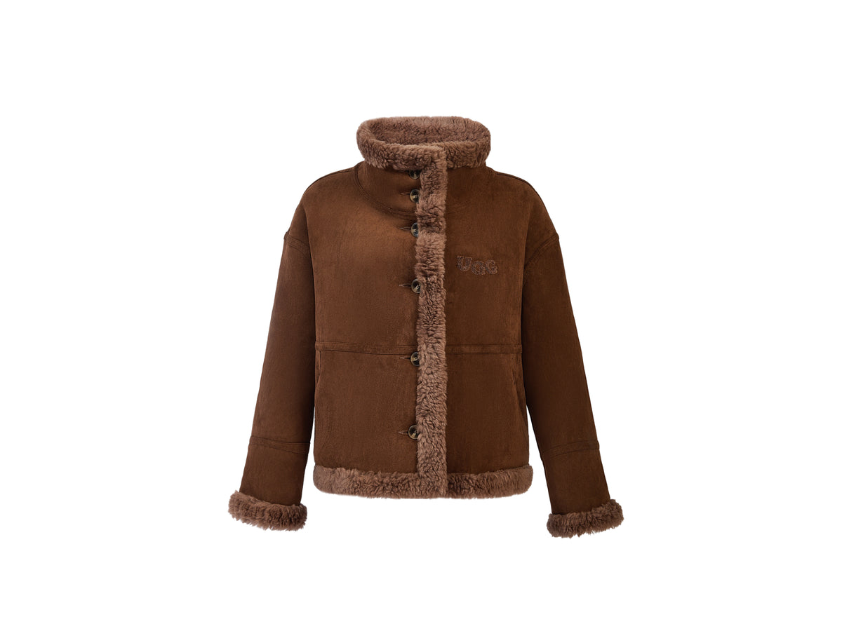 OZLANA Logo Fur-Trimmed Reversible Shearling Jacket