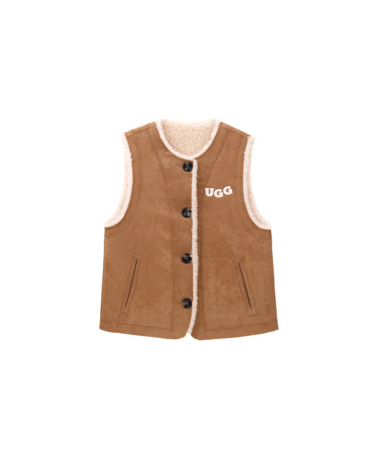 OZLANA Logo Longline Reversible Shearling Vest