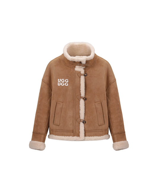 OZLANA Double Logo Short Reversible Shearling Jacket
