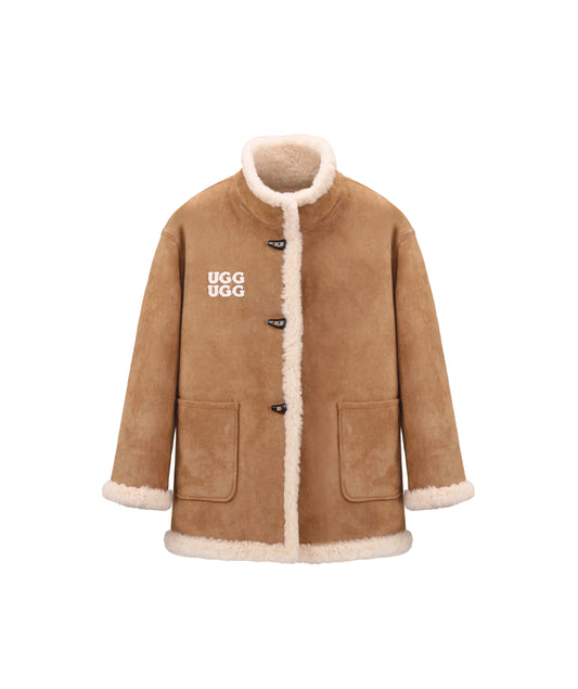 OZLANA Double Logo Stand-Collar Reversible Shearling Coat