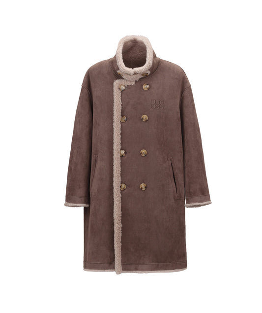 OZLANA Longline Double-Breasted Reversible Shearling Coat