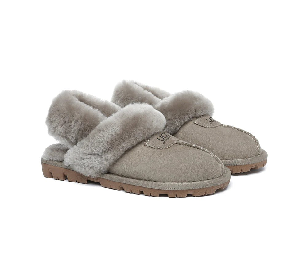 UGG Slippers Women Removable Wool Fluffy Strap Slingback Waffle