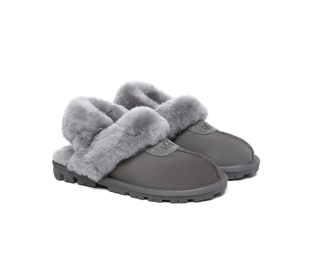 UGG Slippers Women Removable Wool Fluffy Strap Slingback Waffle