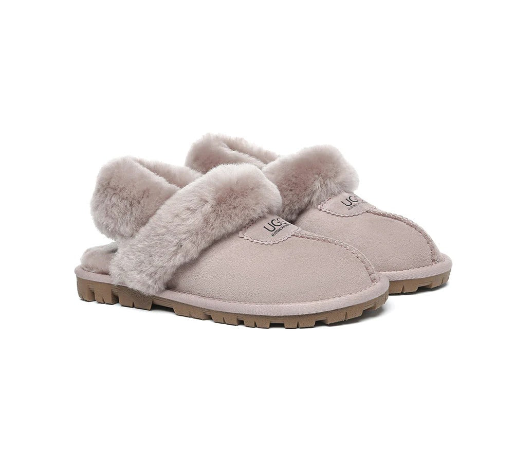 UGG Slippers Women Removable Wool Fluffy Strap Slingback Waffle