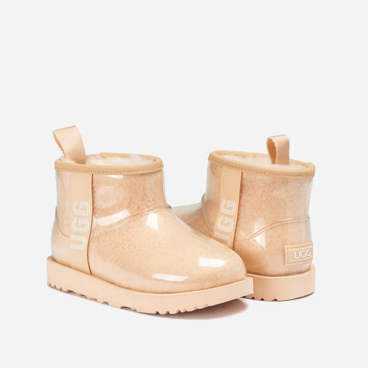Ugg Classic Kids Clear Mini Boots (Waterproof) (Glow In Dark Logo) - ALMOND