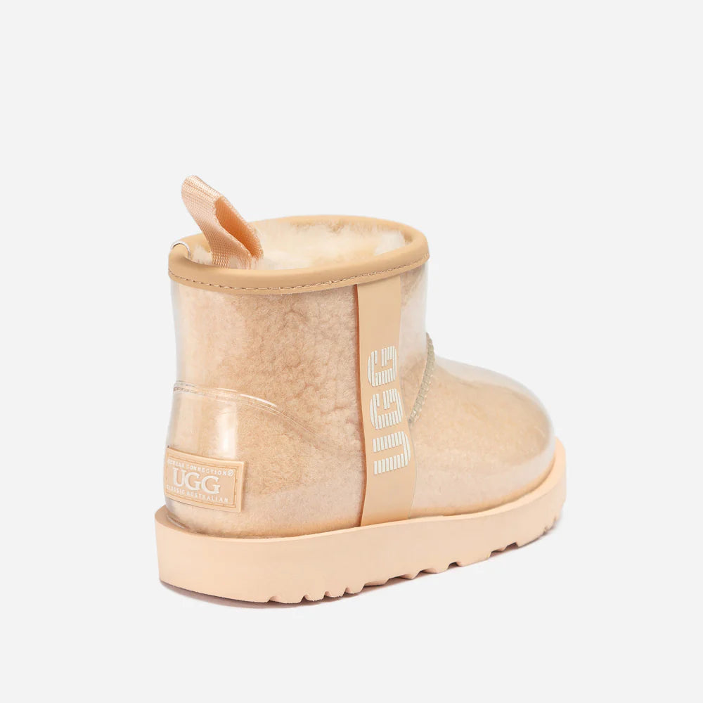 Ugg Classic Kids Clear Mini Boots (Waterproof) (Glow In Dark Logo) - ALMOND