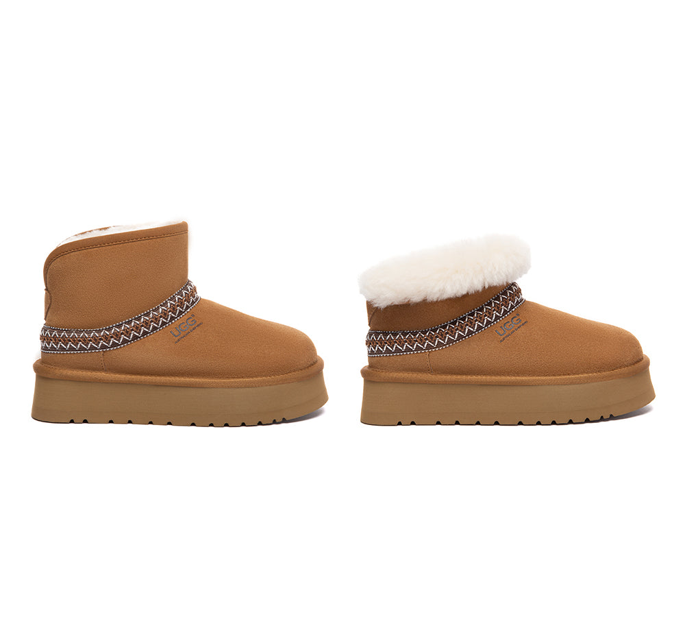 UGG Boots Sheepskin Wool Ankle Knitted Platform Fayle