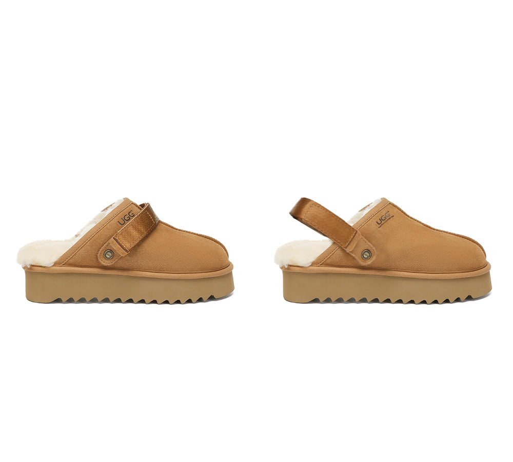 UGG Slippers Sheepskin Wool Slingback Platform Cozeln