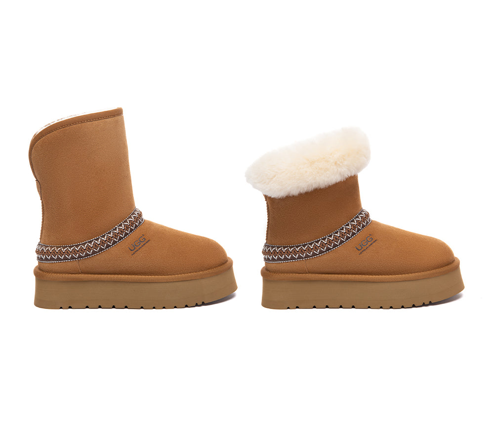 UGG Boots Sheepskin Wool Short Knitted Platform Fayle