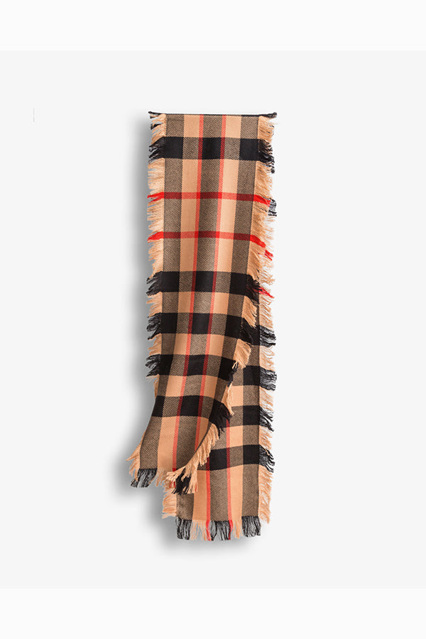 FRINGED CHECK WOOL SCARF