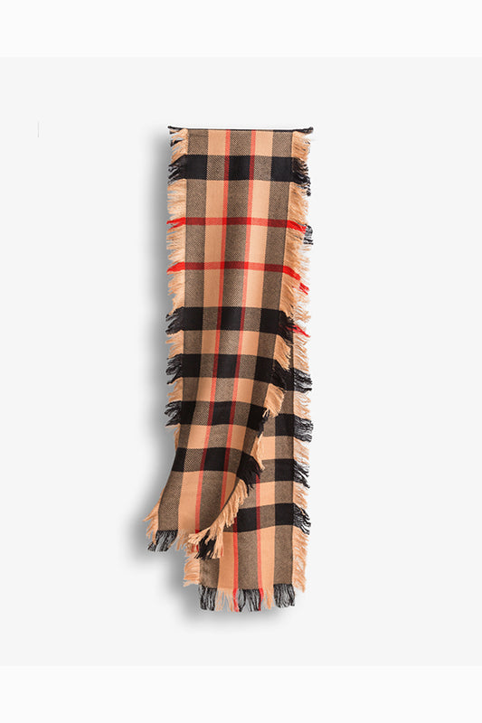 FRINGED CHECK WOOL SCARF